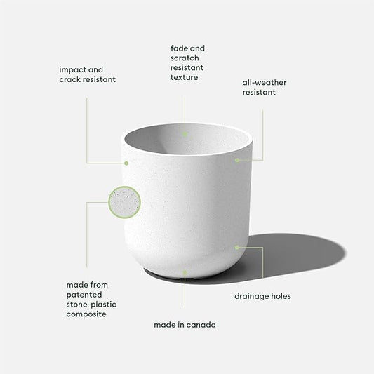 Veradek Mason Series Lima Planter - Round Planter for Indoor or Outdoor Porch/Garden | Made from Plastic-Stone Composite with Drainage Holes | Modern Décor for Succulents, Flowers, Small Plants
