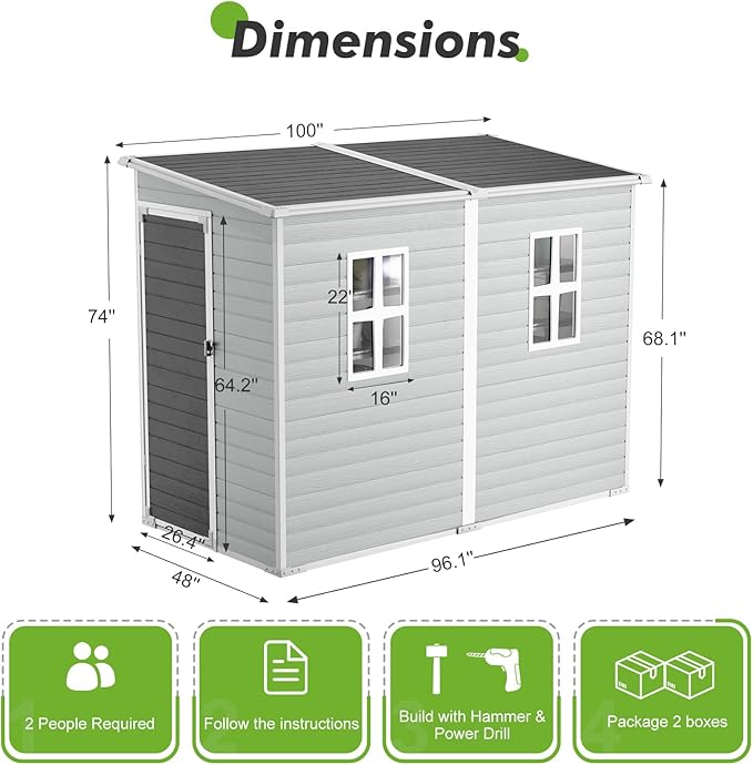 4x8 FT Lean-to Resin Shed with Floor Included, Waterproof Plastic Storage Cabinet, Garden Tool Sheds for Outdoor Wall