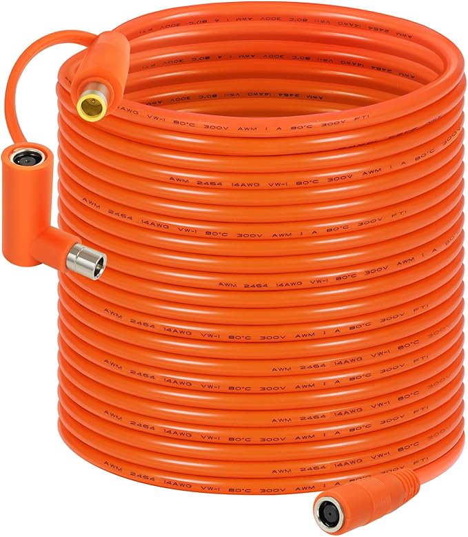 8mm DC Extension Cable 50FT – DC7909 Male to Female Solar Cable with DC8020 Adapter, 14AWG Tinned Copper Wire, Waterproof – Works with Most Portable Power Stations and Solar Generators