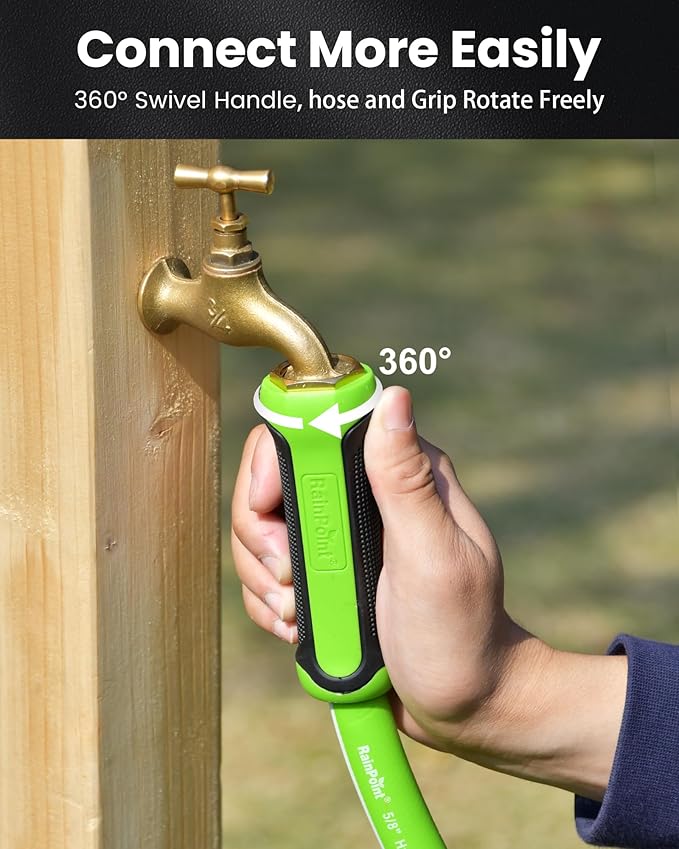 RAINPOINT Garden Hose 25ft - Flexible Heavy Duty Water Hose with Swivel Handle - lightweight, Hybrid Rubber, 5/8", Male to Female