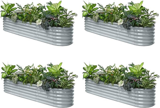 4-Pack Galvanized Raised Garden Bed 8x2x1.5 ft, 17" Tall Planter Boxes Outdoor, Zn-Al-Mg Metal Raised Beds for Gardening Fruit Vegetable, Modular Flower Bed for Outdoor Plants - Brooklyn Grey