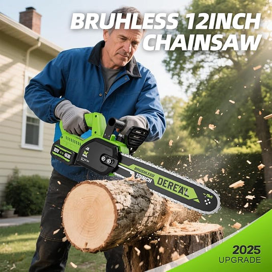 Electric Chainsaw Cordless, 12" Electric Chain Saws, 20V Battery Power Chain Saw, Mini Cordless Chainsaw with 4.0Ah Battery and Charger