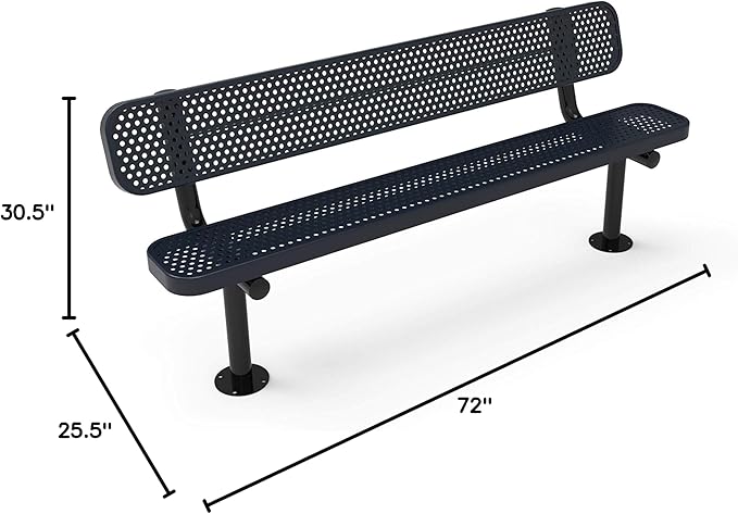 COATEDOUTDOORFURNITURE Coated Outdoor Furniture Heavy-Duty Outdoor Bench Thermoplastic Coated, Punched Steel, Commercial-Grade Seating, Made in America (Surface with Back, 6 Ft, Dark Blue)