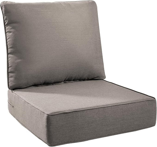 6" Thick Outdoor Cushions 24x24x6, 1-Set Deep Seat Patio Cushions with Removable Cover, Waterproof & Fade Resistant Replacement for Wicker Chair, Loveseat, Sofa - Grey