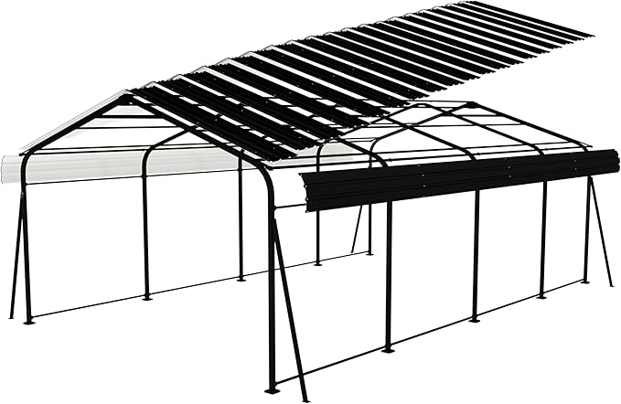Ball & Cast 12x20 FT Carport,Heavy Duty Carport Canopy with Galvanized Steel Roof,Metal Carport with Enhanced Base,Oversized Garage Shed Outdoor Shelter for Car, Boats and Tractors,Dark Gray