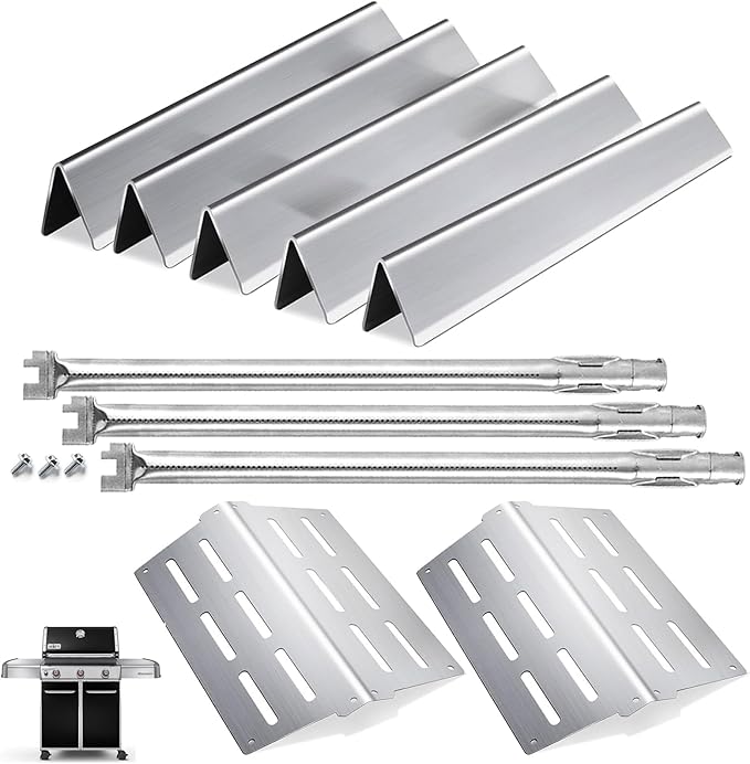 Flavorizer Bars Heat Deflector Burner Tube Set for Weber Genesis 300 Series E310 E320 E330 EP310 EP320 EP/CEP330 S310 S320 S330 Front Control Knob, Weber 62752 7620 7622 Grill Replacement Parts