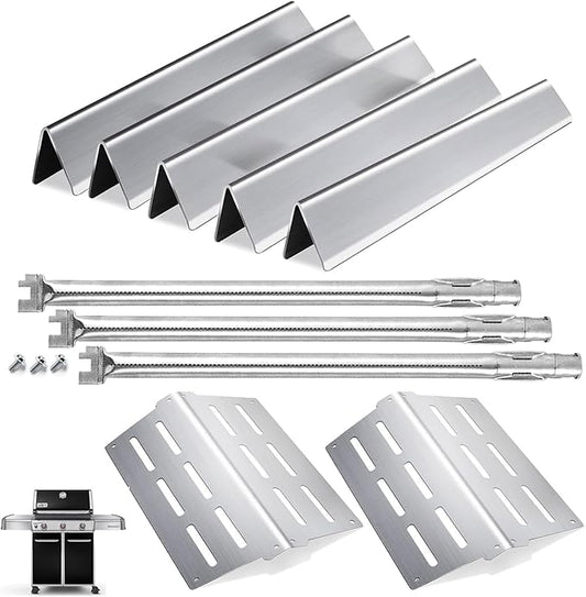Flavorizer Bars Heat Deflector Burner Tube Set for Weber Genesis 300 Series E310 E320 E330 EP310 EP320 EP/CEP330 S310 S320 S330 Front Control Knob, Weber 62752 7620 7622 Grill Replacement Parts