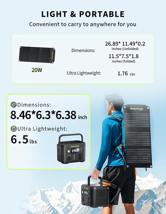 Portable Power Station 330W with 20W Solar Panel, Solar Generator Fast PD Output 227Wh Lithium Battery, Solar Powered Power Bank 120V Pure Sine Wave AC Outlet for Camping, Travel, Home Blackout