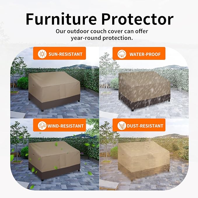 Easy-Going Waterproof Outdoor Loveseat, Heavy Duty Deep 2-Seater Patio Couch, Windproof Outdoor Furniture Cover with Air Vent (58Wx40Dx31H inch, Camel/Dark Brown)