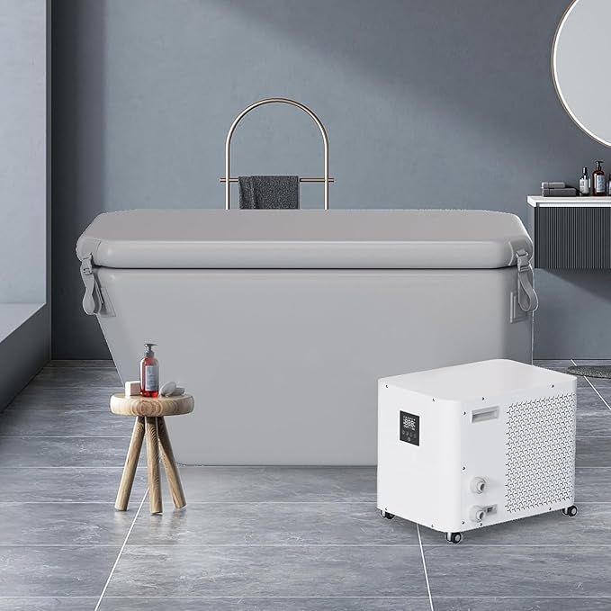 DEEPTIME Angled Portable Ice Bath Tub (Gray) | For Athletes Fitness Recovery, Outdoor Ice Bath Tub, Chiller Compatible