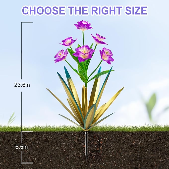 Homight Metal Agave Plant Outdoor Decoration Outdoor Garden Decoration Daffodils Flowers Mexican Yard Art Daffodils Flowers Decorative Garden Gift (2 Big Purple Daffodil)