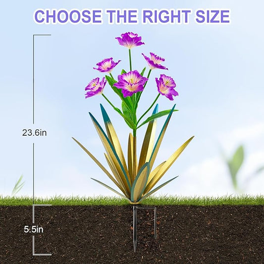 Homight Metal Agave Plant Outdoor Decoration Outdoor Garden Decoration Daffodils Flowers Mexican Yard Art Daffodils Flowers Decorative Garden Gift (2 Big Purple Daffodil)