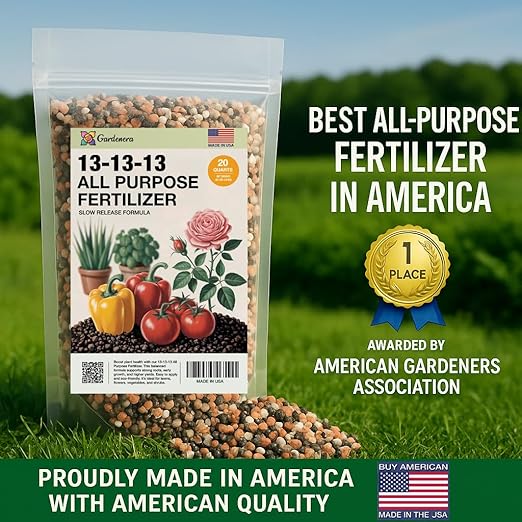 Gardenera 13-13-13 Slow Release Granular Fertilizer – All Purpose Plant Food 13 13 13 for Outdoor Grass, Vegetables, Roses, Flowers, Shrubs, Trees. Lawns, Gardens, Potted Plants (3 Quarts)