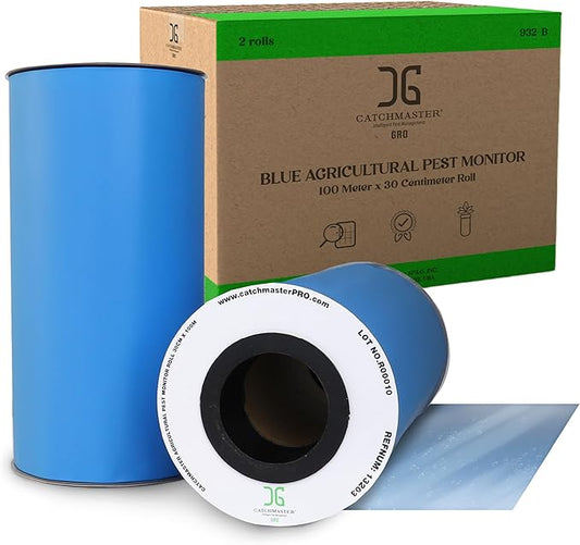 Catchmaster GRO XL AG Roll 4PK, Double Sided Adhesive Fly Tape Strips, Fungus Gnat Sticky Trap for Greenhouse, Garden, Nursery, Pest Control Gardening Supplies, Pet Safe Insect Trap, 328' x 6", Blue