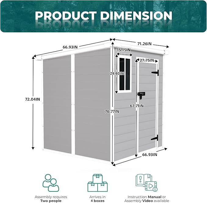 Resin Storage Shed 6x6ft?Outdoor Storage Sheds with Floor, Window, Lockable Doors and Vents, Tool Shed for Bike, Garden, Backyard,Lawn, All Weather Use (Grey, 6 * 6ft)