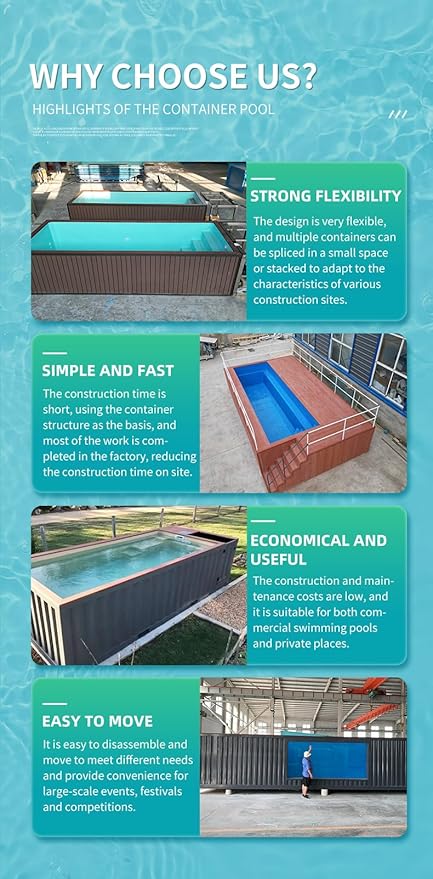 20ft/40ft Outdoor Swimming Pool Large Above-Ground Backyard Pool Luxury Prefab Container Swimming Pools for Family Leisure, Home Entertainment and Daily Garden Relaxation