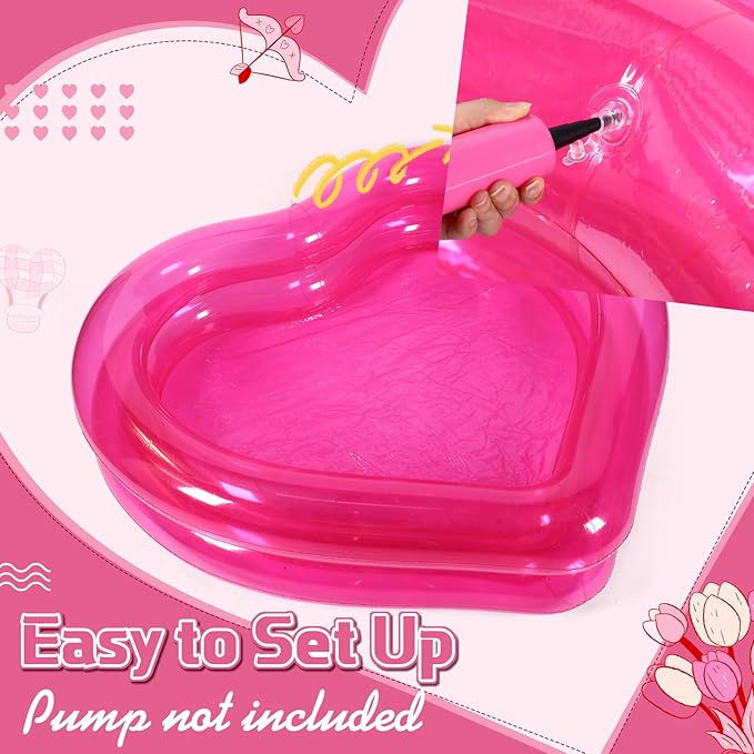 Skylety Giant Heart Inflatable Swimming Pool, Year-Round Fun for Ball Pits, Fits 2-3 Adults with Patches, Swimming Pools, a Summer Pool Party and The Beach Date Night(Pink)