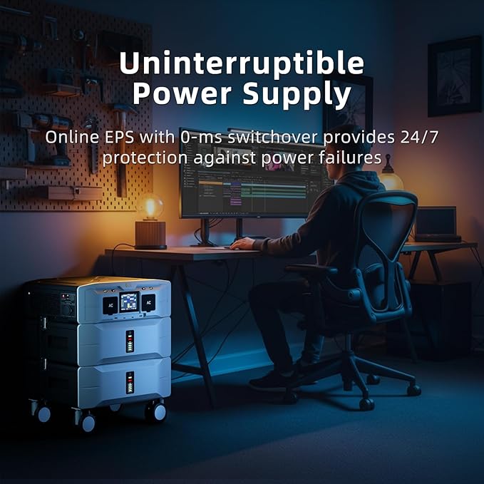 IEE 7680Wh Power Station SP5000:(1x Inverter + 3 x Batteries), 120/240V 5000W(Surge 9000W) AC Output Solar Generator for Home Battery Backup, Outdoor & Home Battery Power Supply, Expandable to 20kWh