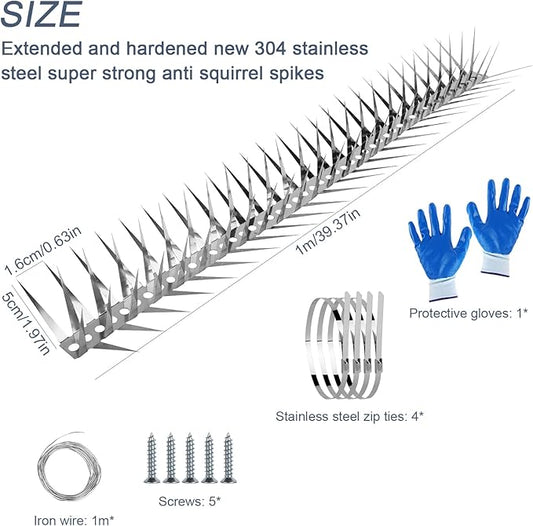 Bird Spikes 40 Inch Stainless Steel Bird Deterrent, Snake and Raccoon Deterrent, Squirrel Baffles for Bird Feeders, Anti Climb Spikes