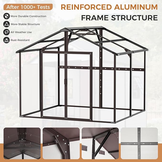 CDCASA Outdoor Storage Shed 8x8 FT, Waterproof Resin Garden Sheds Plastic Patio Outdoor Outside Storage with Floor, Adjustable Openable Windows, Lockable Door for Tool, Bike, Garbage Can