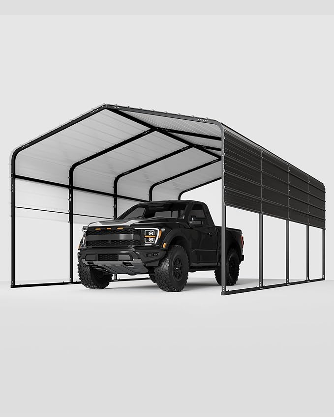 Metal Carport, Carport with Reinforced Base and Galvanized Steel Roof, Heavy Duty Garage Car Shelter Shade, Outdoor Car Port Canopy for SUV, Truck, Boats, 13x21 FT