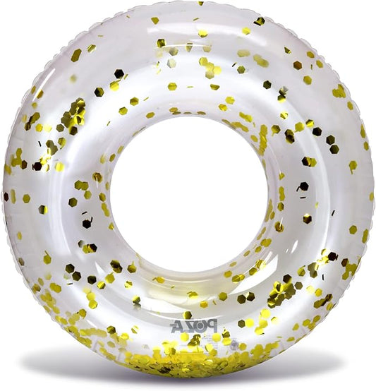 POZA Inflatable Pool Float Tube – Sparkly Confetti Swim Ring, Heavy Duty UV Resistant Inflatable Tube Pool Float for Kids & Adults – Multiple Colors & Sizes – Beach, Lake & Pool Party Float