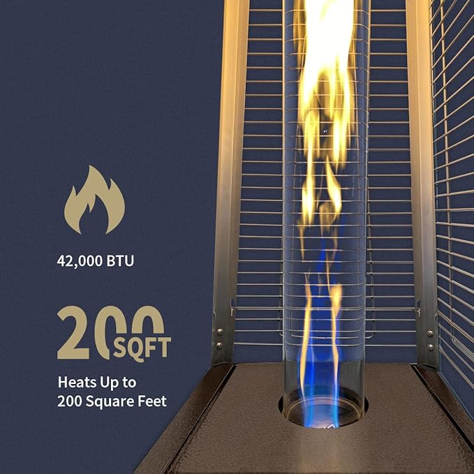 Patio Heater, KEZATO Outdoor Pyramid Patio Heater with Cover and Wheels 42,000 BTU Glass Tube Propane Heater for Commercial and Residential Use - Bronze