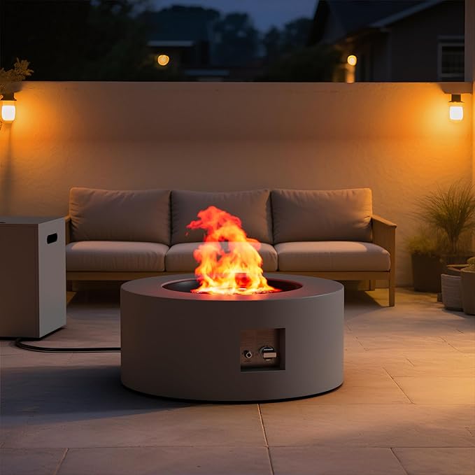 Dineli 2-Piece Outdoor Propane Fire Pit Table Set w Tank Table 30'' Round Fire Pit Table 2-in-1 Firepit Table for Outside Patio Gas Fire Pit Fireplace, 50,000 BTU, Dark Gray