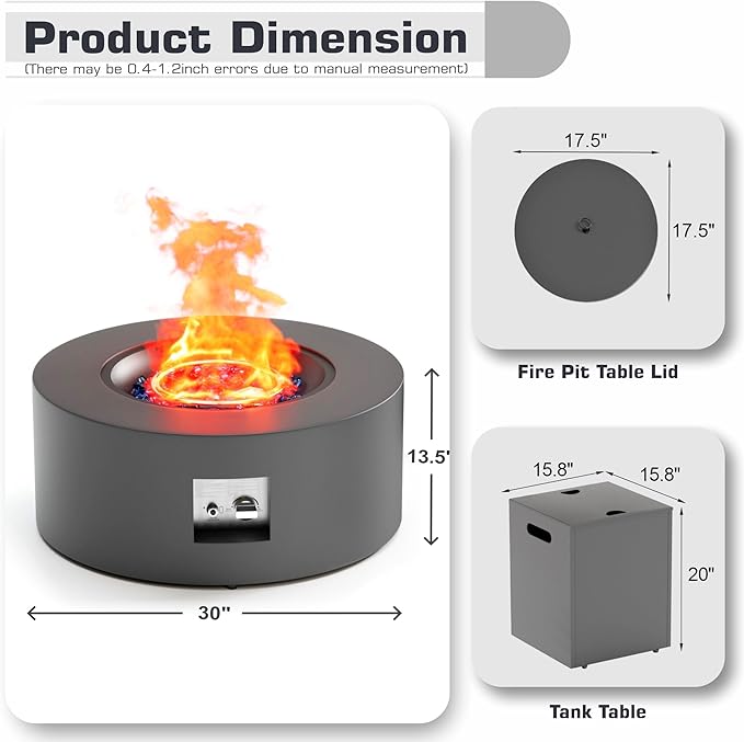 Outdoor Fire Pit Table Propane Gas Fire pits & Outdoor Fireplaces 30'' Round Firepit Table, 50,000 BTU Fire Table for Patio Set, Dark Grey