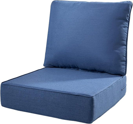6" Thick Outdoor Cushions 22x24x6, 1-Set Deep Seat Patio Cushions with Removable Cover, Waterproof & Fade Resistant Replacement for Wicker Chair, Loveseat, Sofa - Blue