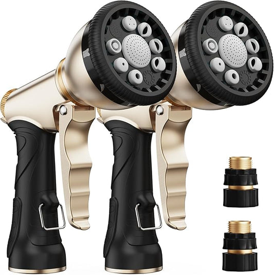 RAINPOINT Garden Hose Nozzle, Hose Sprayer Nozzle with 9 Spray Patterns, High Pressure Water Hose Nozzle Heavy Duty Metal Hand Sprayer, Watering Plants and Lawn, Car Washing, Pet Showering,Grey 2pcs