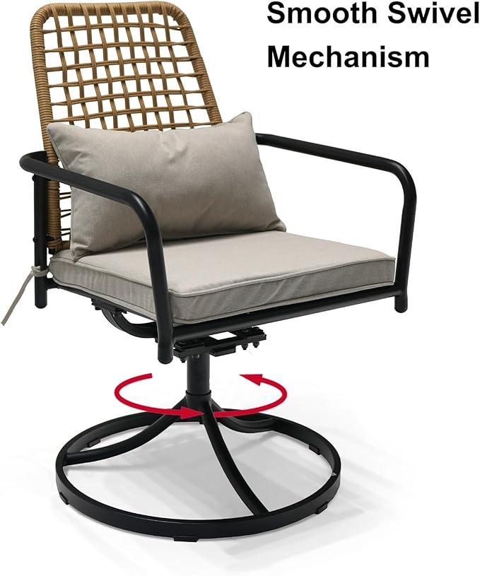 5-Piece Outdoor Dining Set, Rattan Wicker Swivel Chairs with 35''Metal Table Furniture Set, Gray Cushions