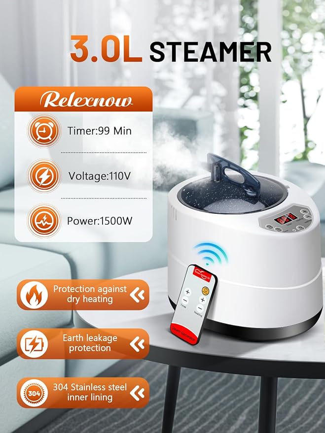 Portable Sauna Box for Home, Personal SPA Steam Sauna with 10 Min Fast Heating & 9 Levels Heat, Warm Sauna Tent with 3L/1200W Steamer, Folding Chair, Remote Control for Body Relaxation