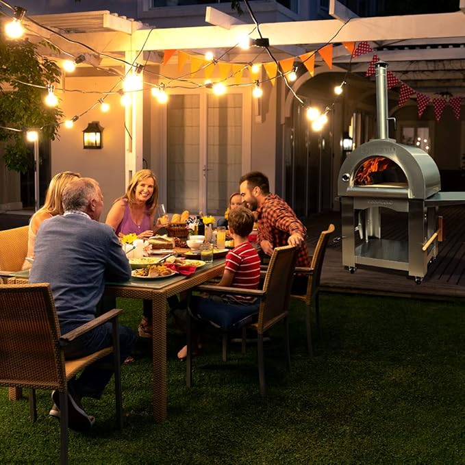 PREMIO Wood-Fired Pizza Oven with Professional Grade Accessories - Double-Wall Insulation w/Heavy Gauge Stainless Steel and Cordierite Stones Surface - Includes 8 additional items