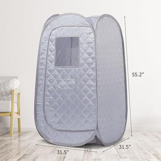 Smartmak Portable Steam Sauna Tent, Full Body Personal Home Spa, Lightweight Foldable Steam Room for Detox Therapy, Steamer NOT Included (L 31.5” * W 31.5” * H 55.2” Grey)