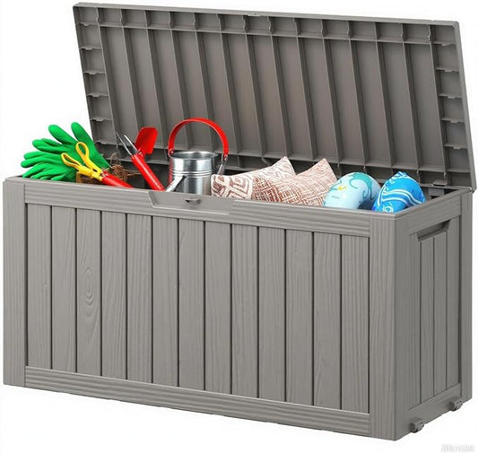 Outdoor Storage Box, Resin Deck Boxes Outdoor Waterproof For Patio Furniture, Garden Tools, Pool Supplies, Durable And UV Resistant, Lockable (72 Gallon, Grey)