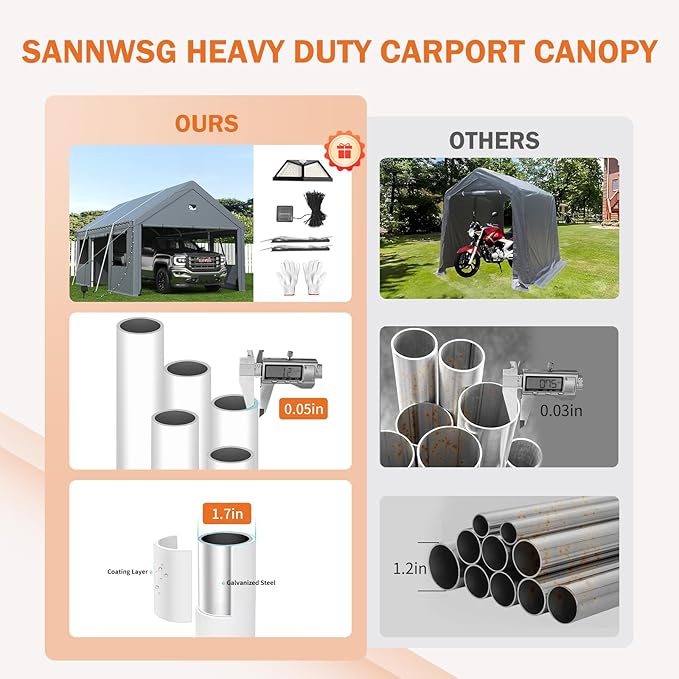 Carports 13X25 Heavy Duty,Portable Car Port Garage,Carport Canopy with Side Doors,Outdoor Car Shelter All Weather,Gray