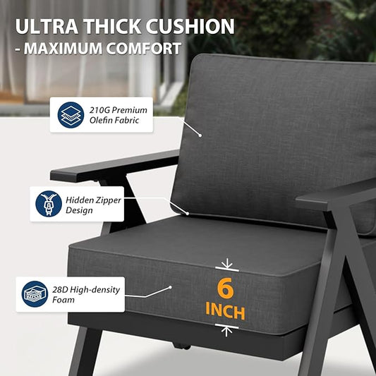 Urban Anvil 4 Pieces Patio Furniture Outdoor Metal Armchairs, All-Weather Patio Accent Chairs with Cushions for Balcony, Porch, Deck, Black/Gray