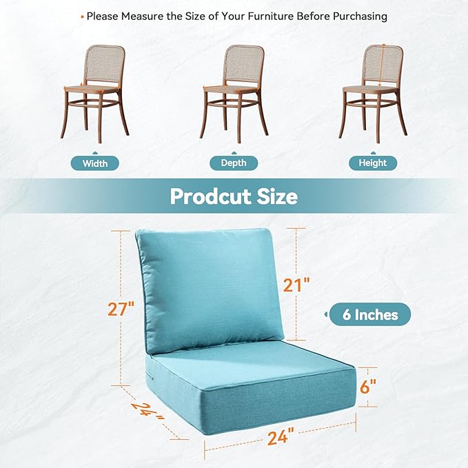 6" Thick Outdoor Cushions 22x24x6, 10-Set Deep Seat Patio Cushions with Removable Cover, Waterproof & Fade Resistant Replacement for Wicker Chair, Loveseat, Sofa - Teal