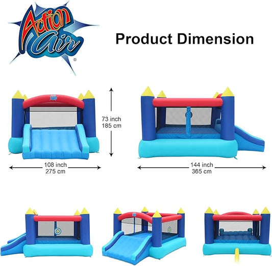 Action Air Bounce House, Inflatable Bouncer with Air Blower, Jumping Castle with Slide, Family Backyard Bouncy Castle, Durable Sewn with Extra Thick Material, Idea for Kids (Blue)