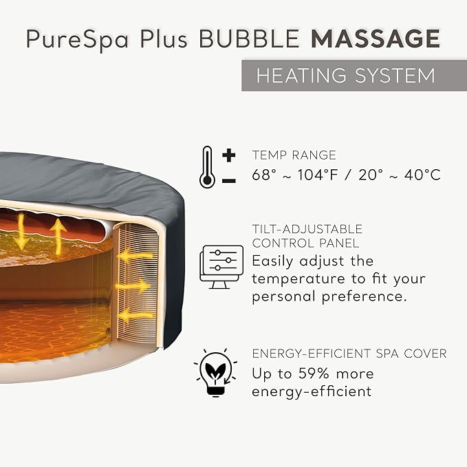 INTEX 28431EP PureSpa Plus Bubble Massage Inflatable Spa Set: Includes Energy Efficient Spa Cover –2 Headrests – LED Light – 6 Person Capacity – 85" x 28"