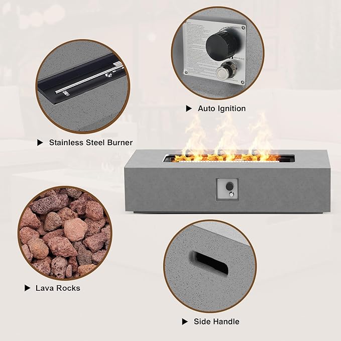 2-Piece Outdoor Propane Fire Pit Table Set – Premium Marble-Like MgO Finish, 56-Inch Gas Fire Table with Tank Table for Patio, Garden & Backyard, Includes Rain Cover & Lava Rocks
