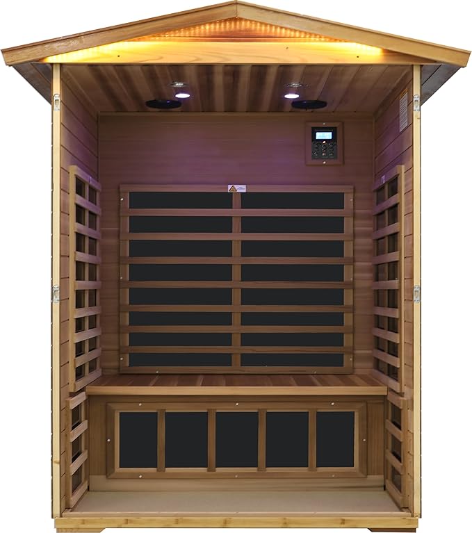 LTCCDSS Ultra-Low EMF Red Cedar Sauna 2-Person, Outdoor Far Infrared Sauna for Home, EMF 0.1-1mG, 6 Carbon Crystal Heaters, Bluetooth & Chromotherapy (57.8 * 40.5 * 81.1 inch)