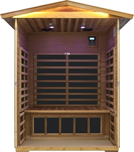 LTCCDSS Ultra-Low EMF Red Cedar Sauna 2-Person, Outdoor Far Infrared Sauna for Home, EMF 0.1-1mG, 6 Carbon Crystal Heaters, Bluetooth & Chromotherapy (57.8 * 40.5 * 81.1 in)