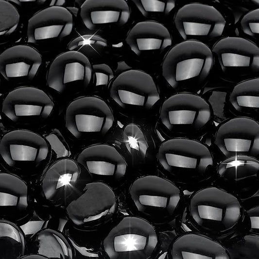 Stanbroil 10-Pound Fire Glass Beads - 1/2 inch Luster Fire Glass Drops for Fireplace Fire Pit | Gas Log Sets | Landscaping | Fish Tank, Onyx Black Luster