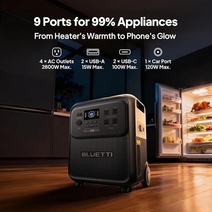 BLUETTI Elite 400 Solar Generator with 350W Solar Panel Included (Ship Separately), 3840Wh LFP Batttery Backup with 2600W AC Outlets (3900W Power Lifting) for Home Backup, Outage, RV Life, Camping