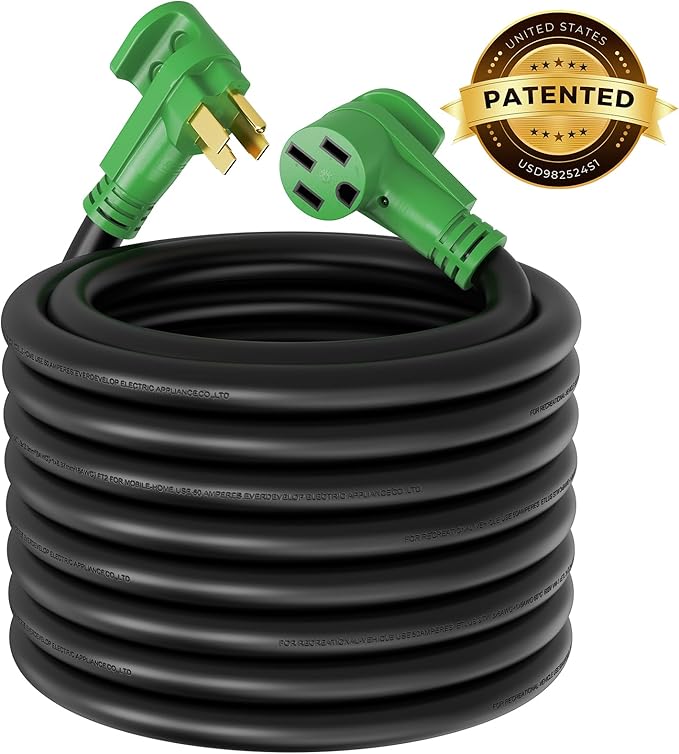 RVMATE 50 Amp 75 Feet RV/EV Extension Cord, Easy Plug in Handle, 14-50P to 14-50R with LED Indicator, ETL Listed