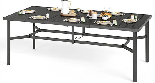 83" Patio Table for 8,Large Rectangle Patio Dining Table with Umbrella Hole,E-Coating and Powder Coating Steel Frame Metal Outdoor Patio Table for Garden Backyard Lawn Yard