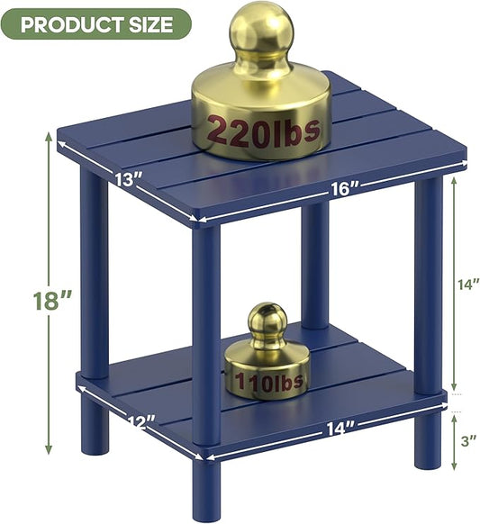 LEJANEOYE Outdoor Side Table, 2-Tier Small Outdoor Table for Patio, Adirondack Side Tables for Outside or Indoor, Bamboo End Table for Pool, Porch, Weather Resistant Easy Maintenance-Dark Blue