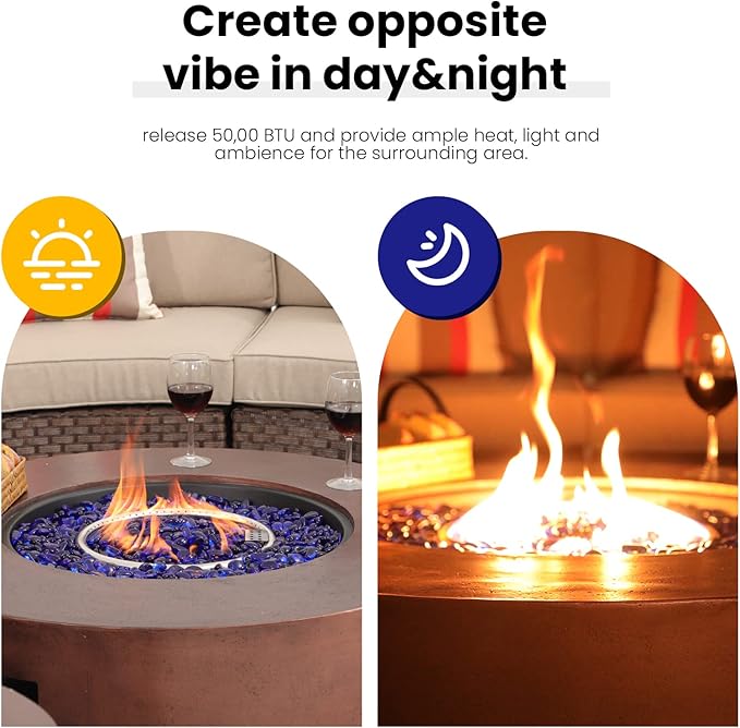 SUNSITT Outdoor 36" Propane Fire Pit with Tank Table 50,000 BTU Round Patio Propane Firepit Table with Tank Holder, Pit Cover, Metal Lid & Fire Glass, Bronze